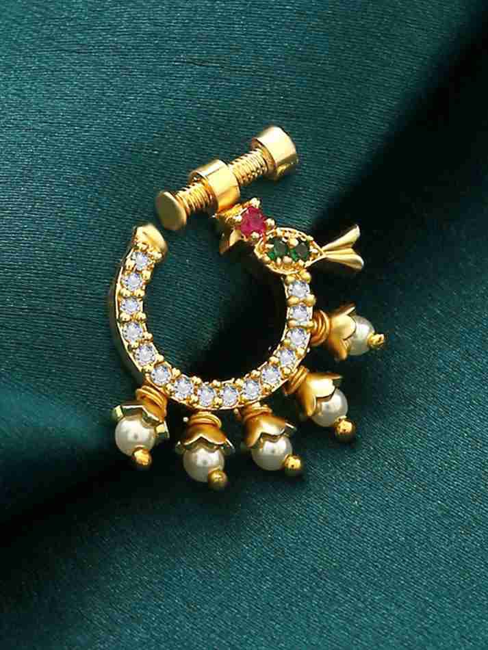 Elegant Peacock Design Gold-Plated Nose Ring with Pearl Drops