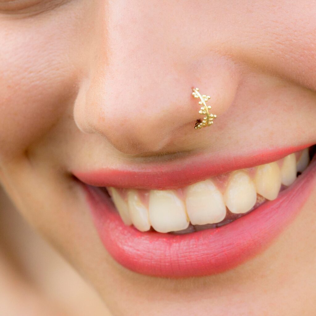 Minimal Gold Leaf Design Nose Pin for Women