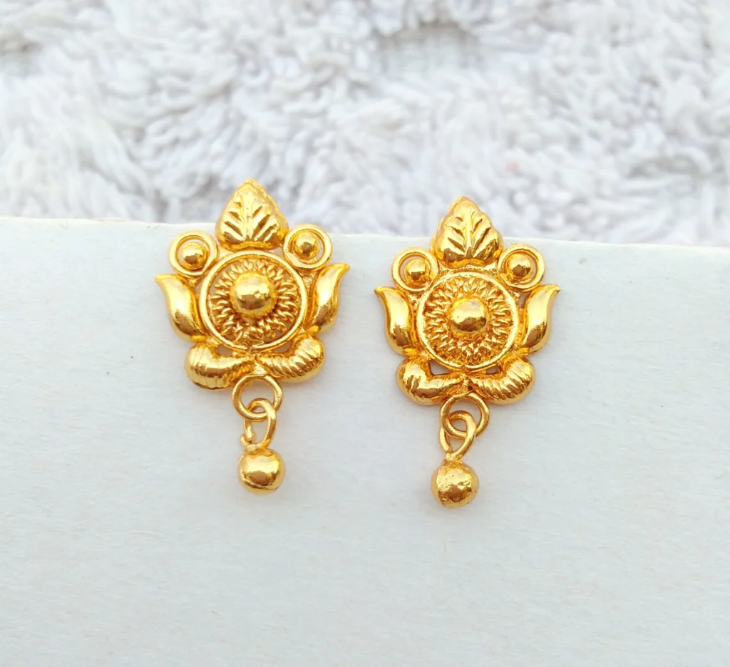 Traditional Gold Lotus Stud Earrings